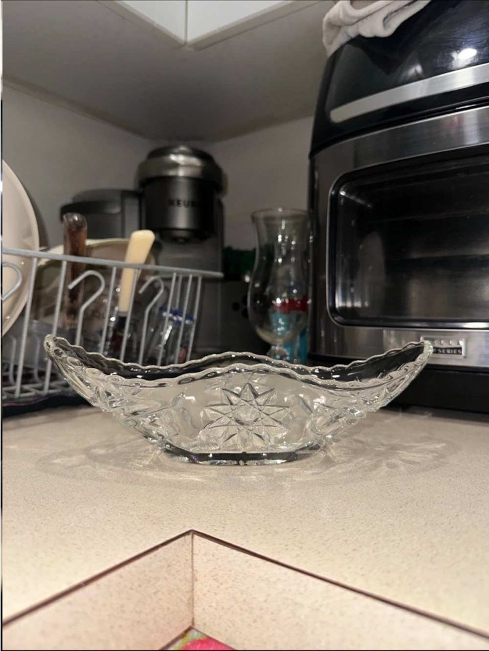 Vintage Crystal Glass Bowl Dish Sunflower Star Sun Design